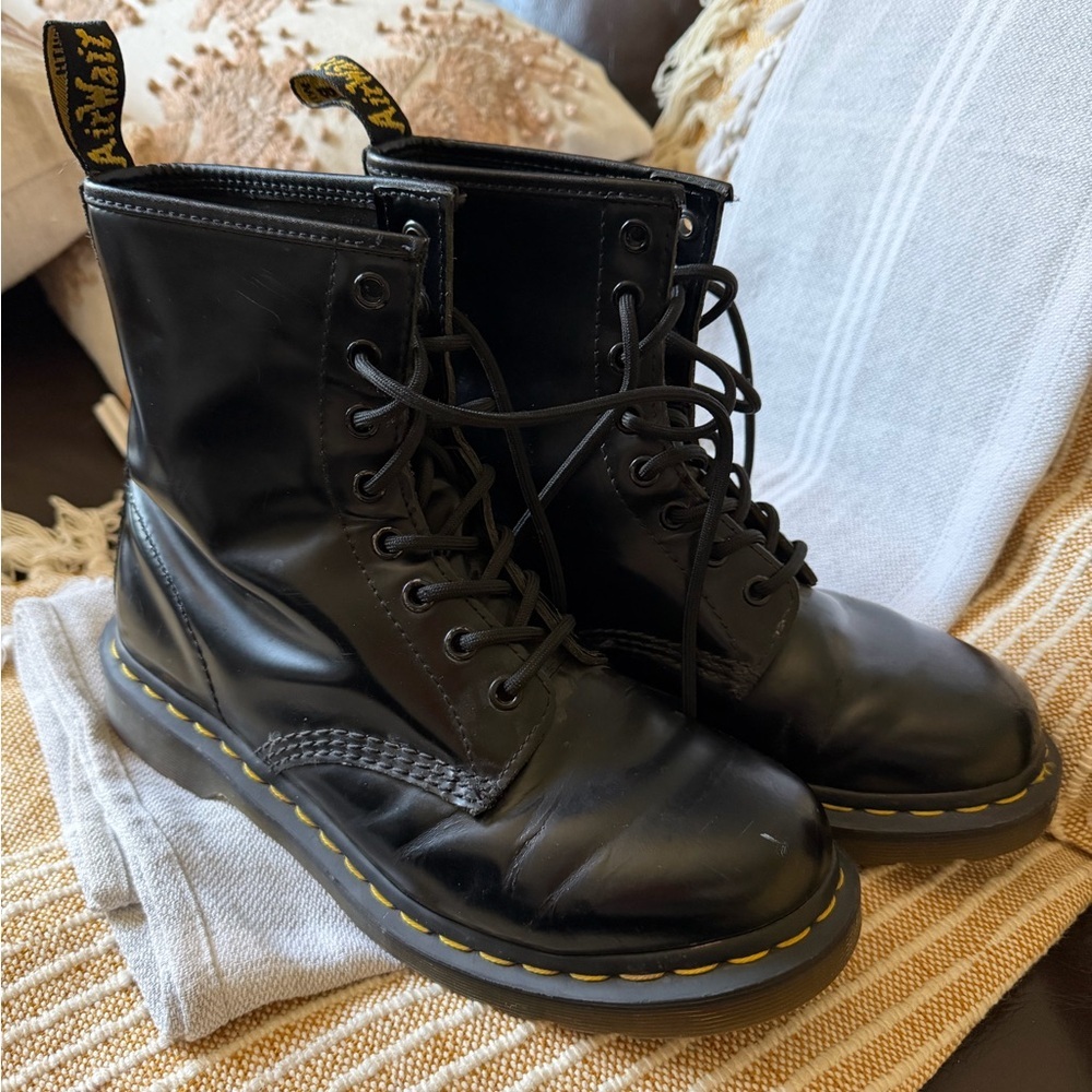Dr. Martens Black Leather Lace-Up Shoes with Yellow Insole